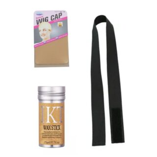HOS - Beige Wig Cap Kit Wax Stick & Elastic Band For Wigs Combo