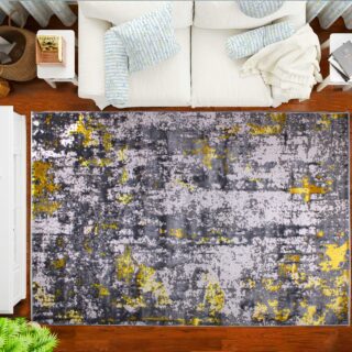 230x160 Babil Textured Turkish Rug with Shimmering Yarn - Grey/Yellow