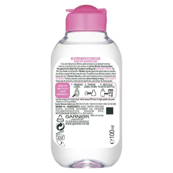 Garnier Micellar Cleansing Water & Makeup Remover Sensitive Skin 100ml - Image 2