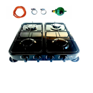 Black 4 Plate Gas Stove With Regulator Set