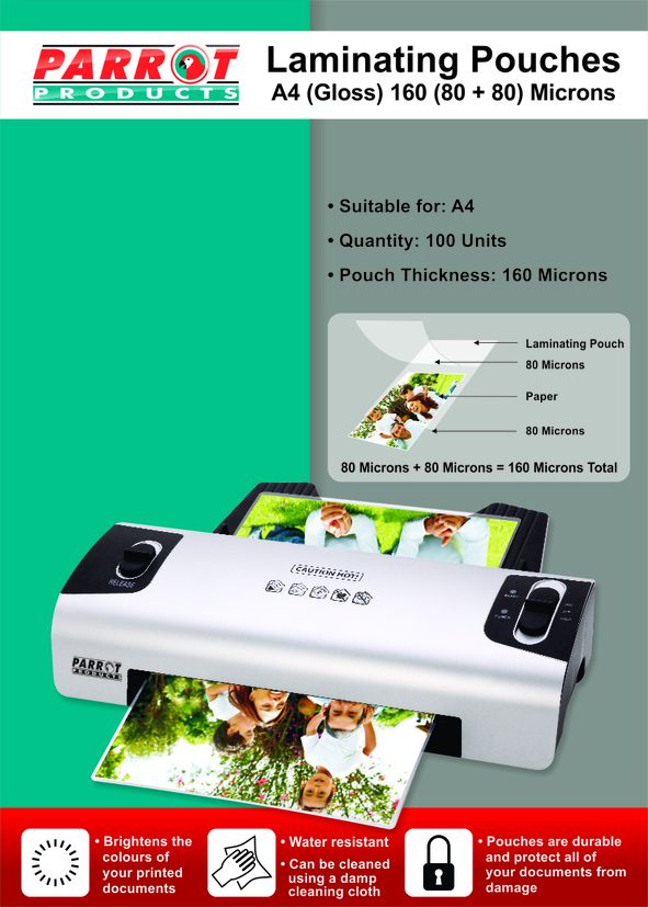 Parrot Laminating Pouch A4 160(80+80) Micron - Pack of 100