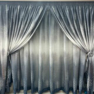 Grey And White Theme Curtain & Lace 2.5x2.4m